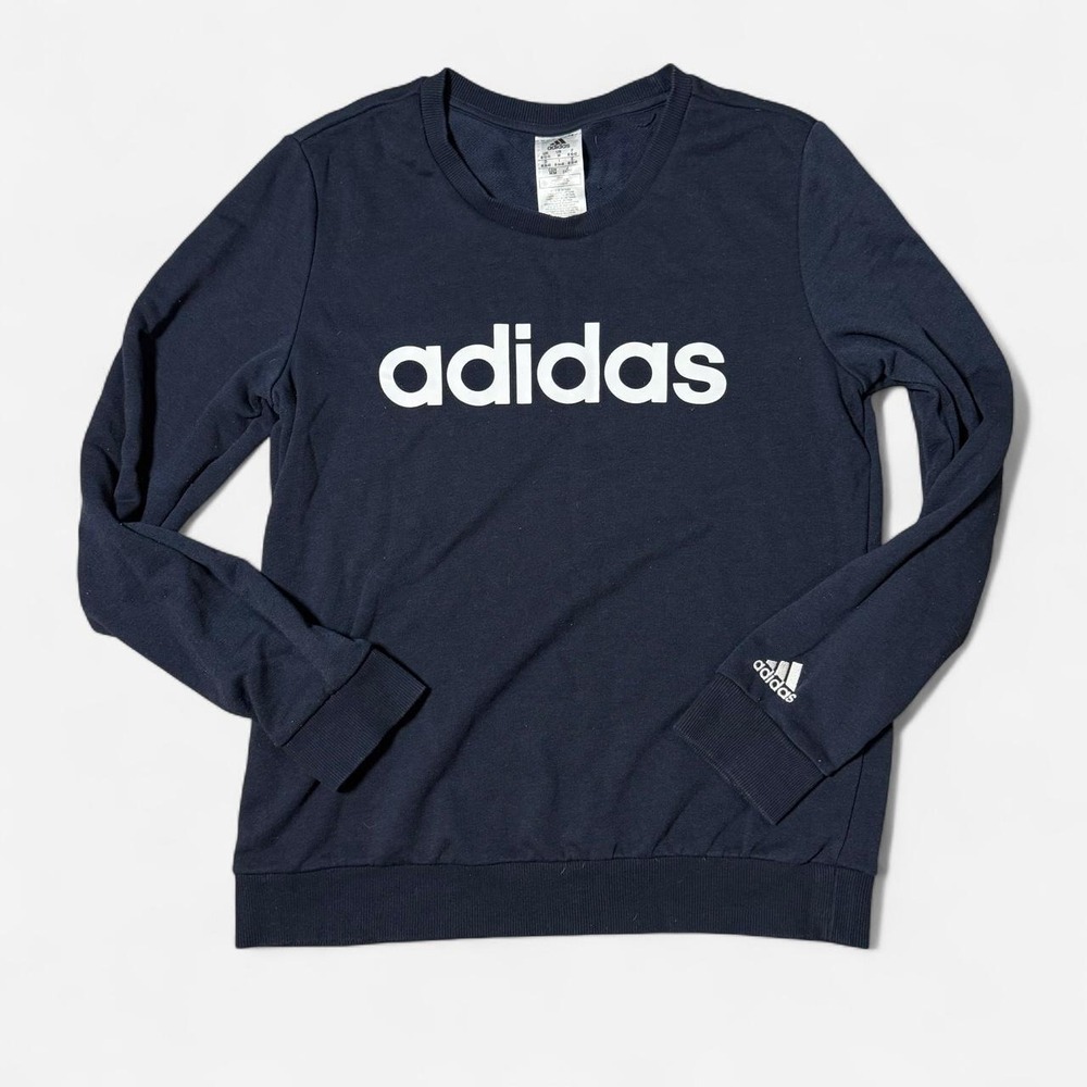 Adidas Navy Blue Logo Crewneck Sweatshirt Womens Medium Pullover Athleisure